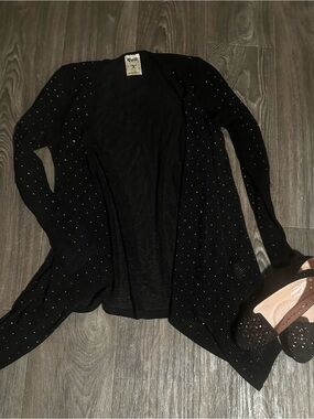 Vocal Black Open-Front Cardigan with Stud Accents